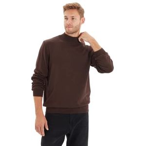 Trendyol Heren rechte lange mouwen slanke sweater, bruin, S