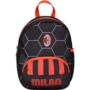 A.C. Milan Kleine kleuterschoolrugzak, voetbal, zwart-rood, zijvakken voor drinkfles, voorvak, kleuterschoolrugzak voor kinderen, schoolrugzak voor kinderen, Meerkleurig., Eén maat, Rugzak