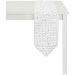 Apelt tafelband, polyester, zilver/wit, 24 x 175 x 0,2 cm