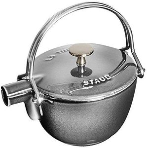 Staub 1650018 theepot/waterketel, rond 16,5 cm, 1,15 l met matzwart emaille aan de binnenkant van de ketel, grafietgrijs