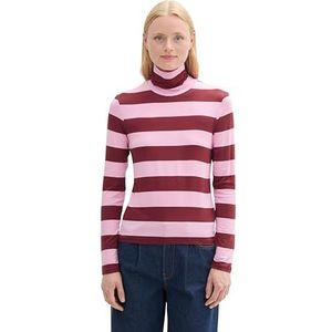 TOM TAILOR Denim T-shirt met lange mouwen voor dames, 35939 - Dark Red Pink Stripe, S