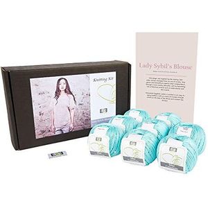 DesignEtte Lady Sybil's Volwassenen Breien Kit 100 procent gemerceriseerd Egyptische katoen wol garen ballen en patroon in een set Beginner Starter Handcrafts Pack Box 50g≈127m/5ply Bubblegum Blauw, M
