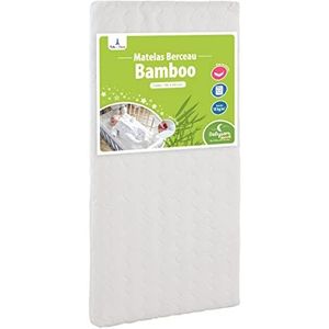 Babysom - Bamboo Wiegmatras - 90x40 cm | Zacht aanvoelend | Rechthoekig | 5 cm dik | Afritsbare tijk | Oeko-Tex® | EU-product