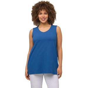 Ulla Popken Damestop, A-lijn, V-hals, mouwloos T-shirt, grijs/blauw, 46/48 NL