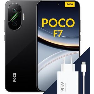 POCO F7 Smartphone, 12+256GB, Black, Flagship Snapdragon® 8s Gen 4, 6500mAh battery, 50MP Sony camera with OIS, 6.83"" 1.5K 120Hz AMOLED display (Included power adapter)