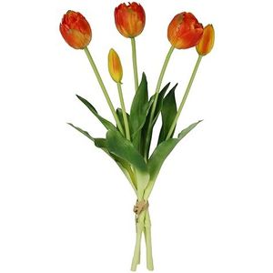 Flair Flower Real-Touch tulpenband, kunstbloemen, lentedecoratie, paasdecoratie, tulpen, tulpen, latex, kunstbloemen, tafeldecoratie, steelbloem, zijden bloem, oranje
