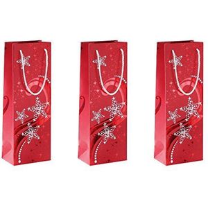 SIGEL GT109 Premium fles-geschenkzakjes van papier | set van 3 | met rood en wit reliëf | voor Kerstmis | ""Wave