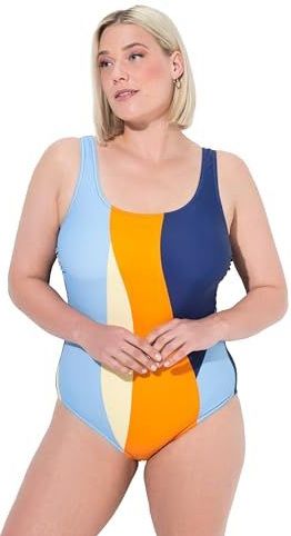 Ulla Popken - Badpak - Crème Lichtblauw Donkerblauw Oranje - Soft Cup Bustier