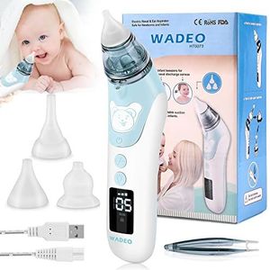 WADEO Baby Neuszuigpomp Elektrische Neuszuigpomp Oplaadbaar, USB Oplaadbaar LCD Scherm, met 5 zuigsterkten en 3 Siliconen Uiteinden, Neusreiniger voor Pasgeborenen, Baby's en Peuters.