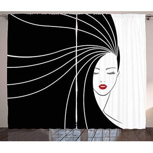 ABAKUHAUS Kapper Gordijnen, Extra lange rechte haren, Woonkamer Slaapkamer Raamgordijnen 2-delige set, 280 x 245 cm, Ruby Black and White