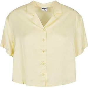 Urban Classics Dames hemd Dames Viscose Satin Resort Shirt, korte mouwen, damesshirt verkrijgbaar in 3 kleuren, maten XS - 5XL, Softyellow, 4XL