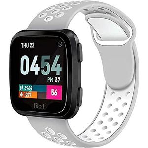 Vervangende armband voor Fitbit Versa/Versa Lite, zachte en ademende siliconen, verschillende kleuren voor heren, dames, grijs + wit (klein)