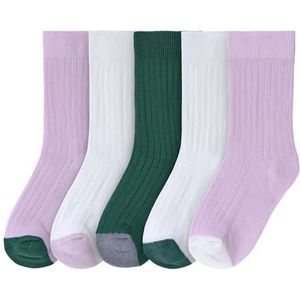 LÄSSIG kindersokken set van 5, geribd, kleurrijk en stijlvol/Ribbed Socks Little Gang, paars/wit/groen, maat 23-26