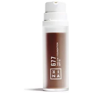 3INA MAKEUP The 3-in-1 Foundation 677, donkerbruine foundation 3-in-1 met ondertoon neutraal, foundation concealer en foundation, foundation met SPF15 en vitamine C, veganistisch, dierproefvrij