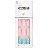 KISS imPRESS Press-on manicure, dauwdruppel, middellange vierkante lengte, met PureFit-technologie, inclusief voorbereidingspad, minivijl, nagelriemstick en 30 nepnagels