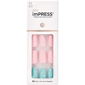 KISS imPRESS Press-on manicure, dauwdruppel, middellange vierkante lengte, met PureFit-technologie, inclusief voorbereidingspad, minivijl, nagelriemstick en 30 nepnagels