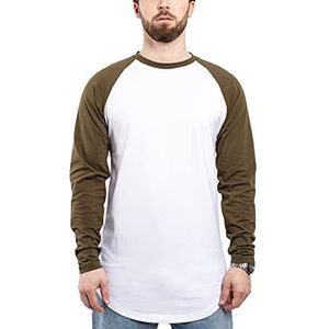 Blackskies Honkbalshirt met lange mouwen, lange oversized, mode, basic, lange mouwen, raglan heren longshirt, lange thee, gemêleerd, rood, grijs, blauw, wit, zwart, S, M, L, XL, wit-olijf, XL