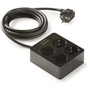 FAMATEL Stekkerdoos met 4 stopcontacten, vierkant, 1,5 m lange kabel, tot 3680 W, 16 A, 250 V, kinderbeveiliging, uitlijning op 45 °, voorkomt spookverbruik, zwart