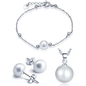 Yumilok 925 sterling zilveren parels halsketting charm-armband oorstekers sieradenset ketting met hanger armketting oorbellen set voor dames meisjes