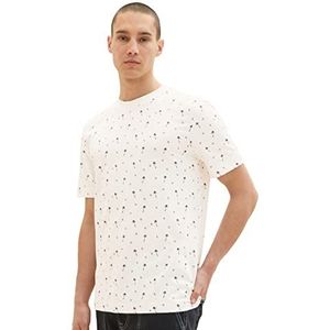 TOM TAILOR Denim Heren T-shirt met palmpatroon, 31910 - Wit Zwart Mini Palm Paisley, XL