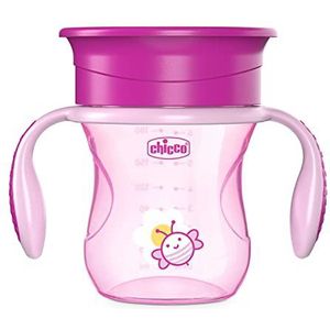 Chicco - Perfect Tuitbeker - Baby Drinkfle - Antilekbeker met 360° Siliconen Ventiel - Afneembare Handvaten - BPA-Vrij - 200 ml - 12+ Maanden - Rose