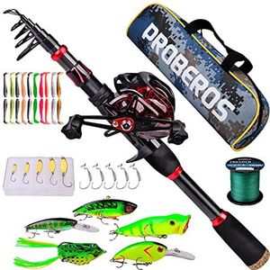 Hengel en haspel combo, 7ft telescopische spincast hengel met linkshandige baitcasting reel combo's, zee zout water zoetwater ijs baars visgerei set hengels kit