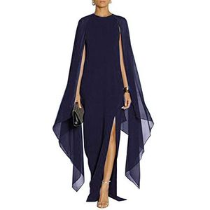 MAYFASEY Women's Flare Sleeve High Split Formal Long Evening Gown Maxi Dresses with Cape Navy XXL