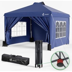 VOUNOT Tuinpaviljoen, 3 x 3 m, pop-up tent, opvouwbaar, met wanden, waterdicht, uv-bescherming, ademend, in hoogte verstelbaar, met draagtas, eenvoudige installatie, blauw