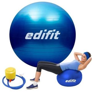 EDIFIT, Pilatesbal, 55,65 en 75, thuistraining, incl. pomp, fitball, zwangerschap, yoga, fitnessstudio, verschillende maten (65 cm, blauw)