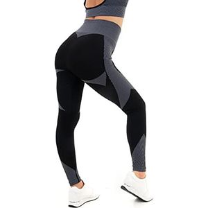 M17 Womens Dames Leggings Geweven Panelling Gestreepte Hoge Taille Sportkleding Gym Running Yoga Broek, Zwart Grijs, M