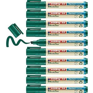 edding 32 EcoLine flipchart marker - groen - 10 stiften - beitelpunt 1-5 mm - stift voor schrijven, tekenen op flip-over papier - drukt niet door - droogt niet uit- intensieve kleur - navulbaar