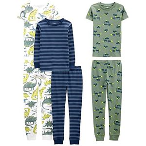 Simple Joys by Carter's Jongens 6-delige nauwsluitende katoenen pyjamaset pyjamaset, Blauw/Groen/Dinosaurus, 3 Jaar