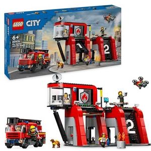 LEGO City Brandweerkazerne en brandweerauto, Brandweer Speelgoed voor Actie Spel, Cadeau voor Kinderen vanaf 6 jaar die van Rollenspellen Houden, Inclusief Honden Figuur en 5 Minifiguren 60414