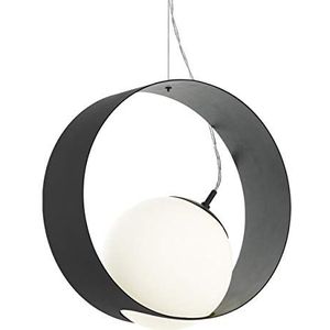 Eglo Camargo Hanglamp, 1-lichts, modern, elegant, hanglamp van staal en glas in zwart, wit, eettafellamp, woonkamerlamp met E27-fitting