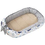 Medi Partners Babynest Knuffelnest 100% Katoen Nest Reis Bed voor baby's 100x60x15cm Uitneembaar inzetstuk (Boho Dieren met beige Minky)