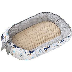 Medi Partners Babynest Knuffelnest 100% Katoen Nest Reis Bed voor baby's 100x60x15cm Uitneembaar inzetstuk (Boho Dieren met beige Minky)