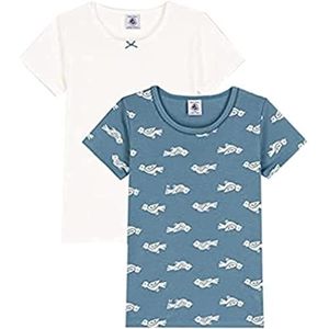 Petit Bateau T-shirt met korte mouwen (2 stuks) voor meisjes, blauw/wit + wit/blauw, 24 Maanden
