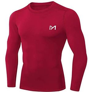 MEETYOO Mannen Compressie Basislaag Top Lange Mouw T-Shirt Sportuitrusting Fitness Panty voor Running Gym Workout, Rood-1, M