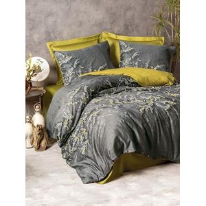 Nuit Des Rêves Luxe satijnen dubbele dekbedset (200 x 200 cm), groen en antraciet, 100% katoen, reactieve print, 2 kussenslopen, machinewasbaar, elegant design