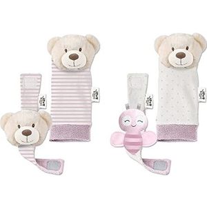 Baby rammelaar voor voeten en poppen, roze beer