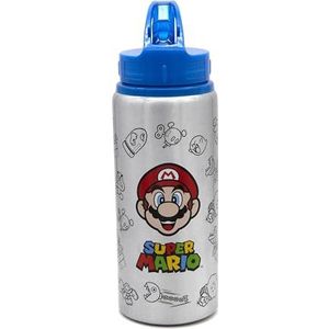Drinkfles Super Mario - drinkfles voor kinderen met motief - waterfles van aluminium - ca. 710ml inhoud - uitklapbare drinkopening - ideaal voor kleuterschool en school