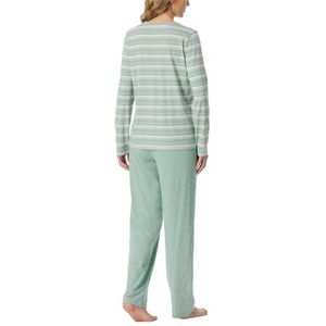 Schiesser Damespyjama, lang, katoenen nachtkleding, pyjamaset, Groen-mel._181756, 50