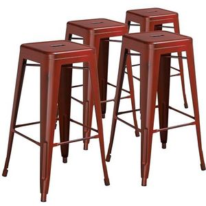 Flash Furniture Commerciële Grade 4 Pack 30 ""Hoge Backless noodlijdende Kelly Rode Metalen Binnen-Outdoor Barkruk