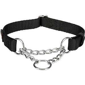 TRIXIE Premium Trek-stop halsband, maat S-M: halsomtrek 30-40 cm/15 mm, in zwart, traploos verstelbare hondenhalsband voor kleine tot middelgrote honden, eenvoudige sluiting, 202701