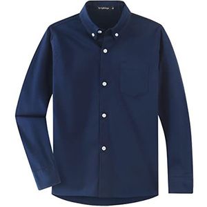 Spring&Gege Jongenshemd met lange mouwen van katoenen twill met knopen voor kinderen (5-14 jaar), Navy Blauw, 13-14 jaar