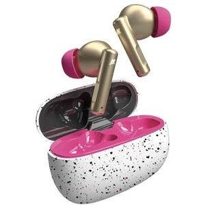 Music Hero TWS Draadloze hoofdtelefoon, Rash Fantasy Design, 200 mAh oplaadbox, touch-bediening, geïntegreerde microfoon, in-ear, roze en goud