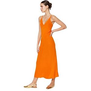 TRENDYOL Gebreide damesjurk, basic regular fit, gebreide jurk, oranje, M