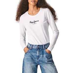 Pepe Jeans Vrouwen New Virginia T-Shirt Slim Fit Lange Mouw Blauw, Wit (wit), L