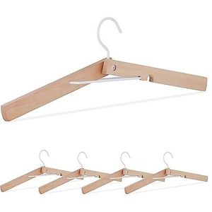 Relaxdays houten kledinghangers, set van 5, inklapbare kleerhangers, zacht voor kragen, B: 44 cm, stevig, natuur/wit