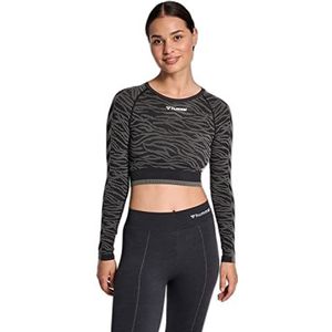 hummel Vrouwen Hmlmt Saga Naadloze Crop T-Shirt Ls, Zwart/Asfalt Melange, L